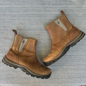 TIMBERLAND X SMARTWOOL Pull On Leather Boots Tan Size 5 VIbram Soles